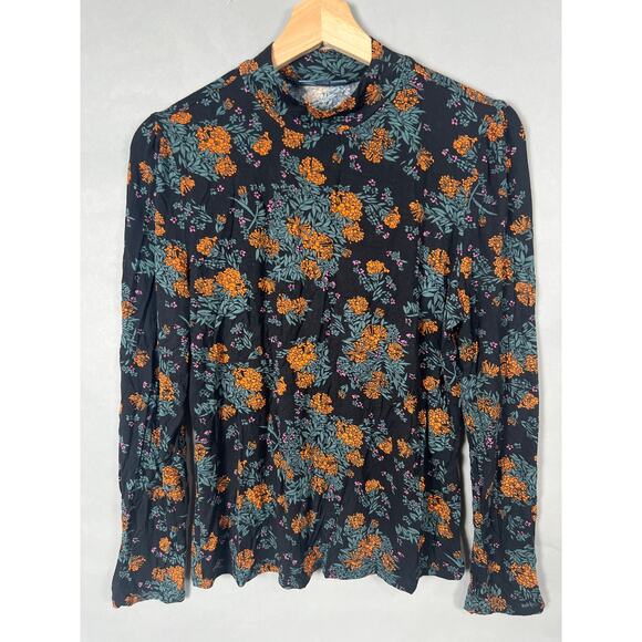 Modcloth Size Large Viscose Turtle Neck Long Sleeve Floral - Picture 1 of 7